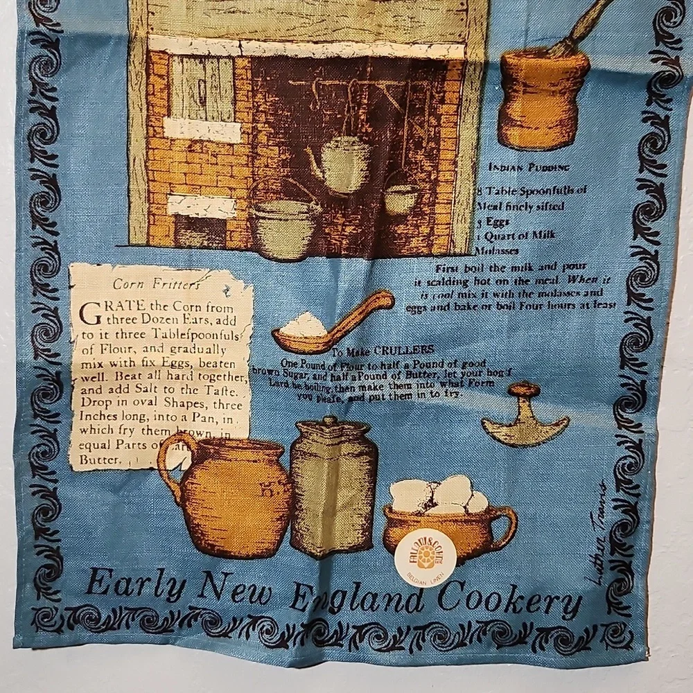 Early NEW ENGLAND Cookery Souvenir Tea Towel  Belgian Linen
